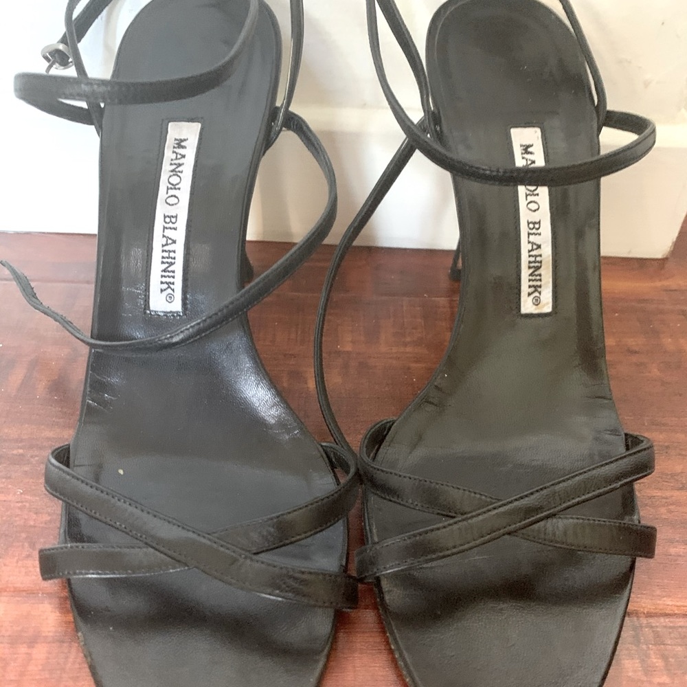Manolo Blahnik Black Strappy Heel, Size 40